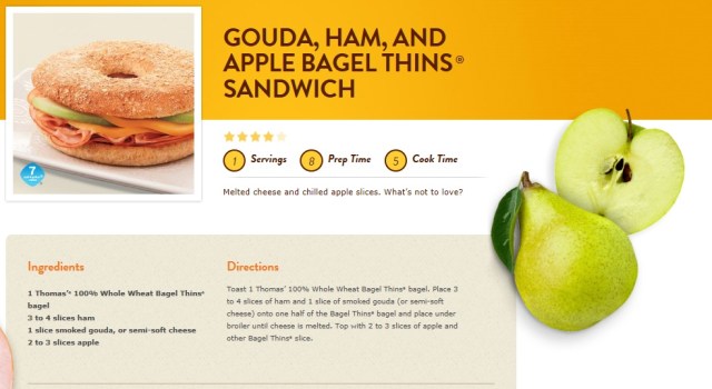 gouda, ham, and apple, bagel thins sandwich